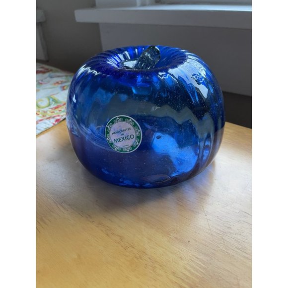 Glass Pumpkin Transparent Cobalt Blue - Hand Blown Glass - Picture 3 of 8